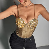 Shiny Sequins Silver Patchwork Bodysuit Women PU Leather Fishbone Rompers Hanging Neck Underwired Slimming Bodycon Bodysuit