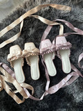 Brand New Vintage y2k Square Toe Mules Pumps Gothic Ruffles Lolita Bow-knot Block Heels Ribbon Tie Ballet Shoes Women