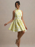 Tank A-Line Mini Dress For Women Fashion Sexy Streetwear Floral Printed Sleeveless Halter Neck Backless Lace-up Vestidos Female