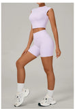 Naked Yoga Sets Women Quick Drying Slim Sports Shirt Fitness Suit Outdoors Sport High Waist Shorts Tight Running Workout Clothes