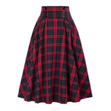 High Waist A-Line Skirt Women Midi Skirt Plaid Print Large Hem Design Autumn Winter Skirt Streetwear