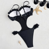 Sexy Ruffled Edge Push Up Swimwear Woman One Piece Swimsuits Cut Out Monokini Bathing Suit Swimming Suit Underwire Bathers Swim