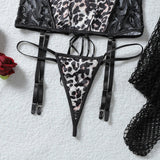 Toucheart Erotic Lingerie Hot Girl Sexy Leopard Print Suspender See-through Lace Waist Shaping Luxurious Hot Underwear Split Set