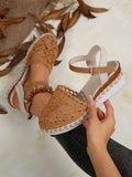 Hollow Fabric Roman Shoes Summer Travel Round Head Wedge Toe Fashion Sandals Comfortable Thick-sole Women's Shoes 2026