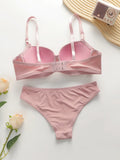New Hot Selling Solid Color Daily 2-piece Set with Steel Rim push up Bra for Women Underwear Set J2611