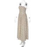 FDYOUI 2026 Summer Floral Print Spaghetti Strap Dress for Woman Elegant Sleeveless High Waist Long Party Evening Dresses Pink