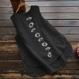 Women Vintage Cotton Linen Tanks Tops Round Neck Floral Print Shirt Summer Sleeveless Blouse Elegant Female Casual Loose Tops