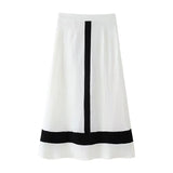 Women's Contrast Color V-Neck Ruffle Top And Skirt Women White Ruffle Trim Crop Top Skirt Casual Summer Outfit Pure Desire 0U19