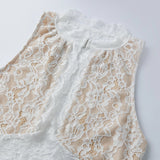 Women Retro Tank Tops Cut Out Mockneck Sleeveless Slim Fit Vest Trendy Summer Lace Corset Streetwear