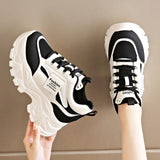 Fashion Lace Up Chunky Sneakers for Women Comfort Breathable Platform Sports Shoes Woman Pu Leather Thick Bottom Running Shoes