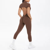 Women's Seamless Yoga Jumpsuits Sports Fitness Zipper Open Beauty Back Hip-lifting One-Piece Running Training Workout Bodysuits