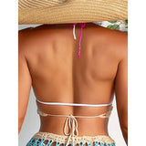 S - XL New Crochet Knitted Halter Bikini Top Female Swimsuit Women Swimwear Block Color Beach Top Bather Bathing Suit Swim K8083
