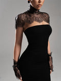 Ahagaga Sexy Women's Maxi Dresses With Lace Shawl Solid Strapless Sheath Slim Fit Fashion Gloves Summer Female Party Vestidos