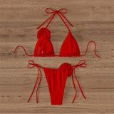 Sexy 3D Flower Black Triangle Bikinis Sets Micro Thong Swimsuit Women String Halter Bathing Suit Bikini 2026 Mujer Biquinis Swim