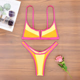Splicing V Shaped Micro Thong Bikini Women Swimsuit Female Swimwear Two Pieces Bikini Set Push Up Bathing Suit Swim Beachwear