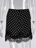 FDYOUI 2026 Woman Clothes Lace Patchwork Polka Dot Skirts Female Sexy Tight Short Skirt Black Party Night Club Dress Streetwear