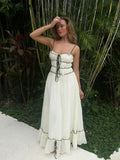 Foridol Spaghetti Strap White Sundress Flounced Edge Women's Dress Summer Beach Style Maxi Dress Bowknot Boho Vestidos 2025