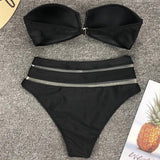 V Shaped Bandeau High Waist Bikini Women Swimsuit Female Swimwear Two-pieces Bikini Set with Bra Cup Bathing Suit Swim Beachwear