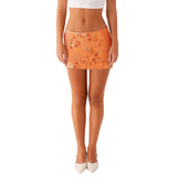 Women Sequin Short Skirt Beaded Flower Low Rise Mini Bodycon Skirt Trendy Summer Streetwear