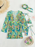 4 PCS Printed With Cover Up Hairband Bikini Female Swimsuit Women Swimwear Four-pieces Bikini set Bather Bathing Suit Swim Lady