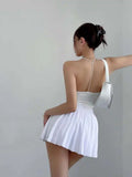 Preppy WOMENGAGA American Style Style High Waisted Slim Pleated Skirt For Women's Summer Ballet Skirt Fashion Women QI9Y