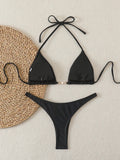 Triangle Halter Thong Bikinis 2026 Women Sexy Swimsuit Solid String Swimwear Female Bathers Bathing Swimming Swim Suit Beachwear