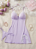 Light Purple Women Nightdress Sexy Lace Bow Lingerie Adult Dress Babydoll Sex Sleepdress Underwear Sets Ladies Erotic Outfits