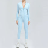 Padded Women Long Sleeve Sport Yoga Jumpsuit Workout Clothes for Women Sportwear Backless Zipper Fitness Gym Outfit