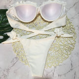 Leopard Ruffled Bra Cup Bikini 2025 Women Bandeau Swimsuit Female Swimwear Two Pieces Bikini Set Push Up Bathing Suit Swim Lady