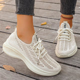 Spring Summer Breathable Mesh Sport Shoes Women Slip On Hollow Out Knitted Flats Shoes Woman Plus Size 43 Thick Sole Sneakers