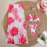 10 Color Flowers Halter Bikini Female Swimsuit Women Swimwear Three-pieces Bikini set With Skirt Bather Bathing Suit Swim V6637C