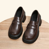 Brown Pu Leather Platform Loafers for Women British Style Round Toe Thick Heel Pumps Woman Slip On High Heels Office Shoes Lady