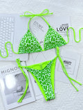 sexy string leopard print bikinis set swimsuit halter tie thong swimsuit Swimwear Biquini conjunto de bikini tankini beachwear