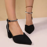 Luxury Crystal Strap Thick Heels Pumps Women Sexy Pointed Toe Party High Heel Shoes Woman 2026 Plus Size 43 Ankle Buckle Pumps