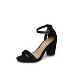 Beige Suede Ankle Strap Block Heel Sandals for Women, Round Open Toe with Rhinestone Accent, Multiple Colors Available