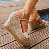 Plus Size 43 Chunky Wedges Sandals Women 2026 Summer Slip On Platform High Heels Sandals Woman Peep Toe Thick Sole Slippers