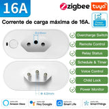 TNCE Tuya Brazil Plug 16/20A adapter, WIFI or zigbee3.0 socket with Power Monitor, Smart outlet control, Voice Google Home Alexa
