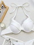 New Halter Frilled Underwired Bra Cup Bikini Women Swimwear Female Swimsuit Two-pieces Bikini set Bather Bathing Suit Swim K5837