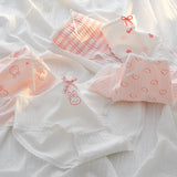 5Pcs/Set Cute Rabbit & Heart Briefs Women's Sweet Style Cotton Panties Mid-Rise Breathable Underwear Cotton Lingerie M-XL
