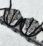 Women's New Floral Embroidered See-Through Mesh Lingerie 4-Piece Set - Sexy Underwear for Special Nights
