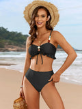 Sexy Bead Tying Rope Bikini Set Women 2025 Green Pleate Ruffles High Waist Swimsuit Beach Bathing Suit Skirt 3 Piece Swimwear