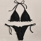 2026 Ribbed Ruffled Frilled Brazilian Bikini Women Swimsuit Female Swimwear Two Pieces Bikini Set Halter Bathing Suit Swim Lady