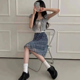 Sweet Skirts Chic Plaid Mini Skirt High Waist A-Line Korean Sle Commute Spring New Arrival Women's Fashion Mid-Length Skirts I3G