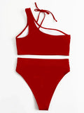 Asymmetric One Shoulder High Waist Bikini Women Swimsuit Female Swimwear Two-pieces Bikini Set Tummy Cut Out Bathing Suit Swim