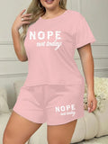 Plus Size 3XL 4XL 5XL Casual Loungewear Letters Print Pajamas Set Women's Short Sleeve Tee And Elastic Shorts Homewear