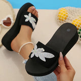 Gold Crystal Wedge Heel Slippers Women Plus Size 42 Thick Platform Sandals Woman 2026 Summer Lightweight Non Slip Beach Slides