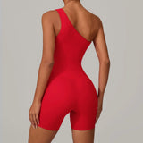 Summer One Shoulder Yoga Short Jumpsuit Women Sexy Cut Out Backless Scrunch Booty One Piece Suit Gym Workout Fitness Clothes