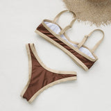Sexy Coffee Patchwork Bikini Set 2026 Women Halter Push Up Bra Thong Swimsuit Brazilian Bathers Bathing Suit Micro Swimwear