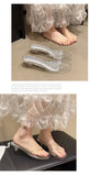 2026 Summer Jelly Shoes Women Fashion Sandals Low Heel Square Toe Girls Street Flip Flops Transparent Color Female Slippers