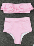 2025 Striped Top Ruffle High Waist Bikini Women Swimwear Female Swimsuit Two-pieces Bikini set Bandeau Bikinis Bathing Suit Swim